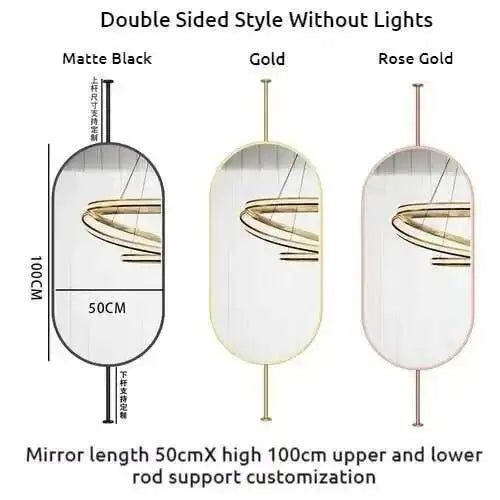 Miroir ovale de salle de bain en métal doré, miroir mural créatif avec LED, miroirs décoratifs, accessoires de décoration intérieure
