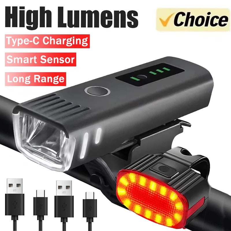 1000LM Bicycle Led Front Light LED USB Rechargeable Smart Sensor Rear Light Waterproof Bright Flashlight Safety Cycling Lights