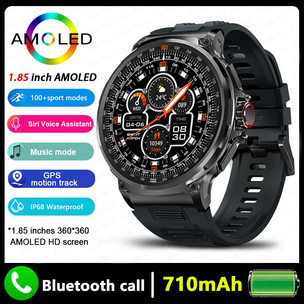 Montre connectée intelligente GPS homme 2026, écran AMOLED HD 1,85 pouces, batterie 710 mAh, appels Bluetooth, pour Android et iOS