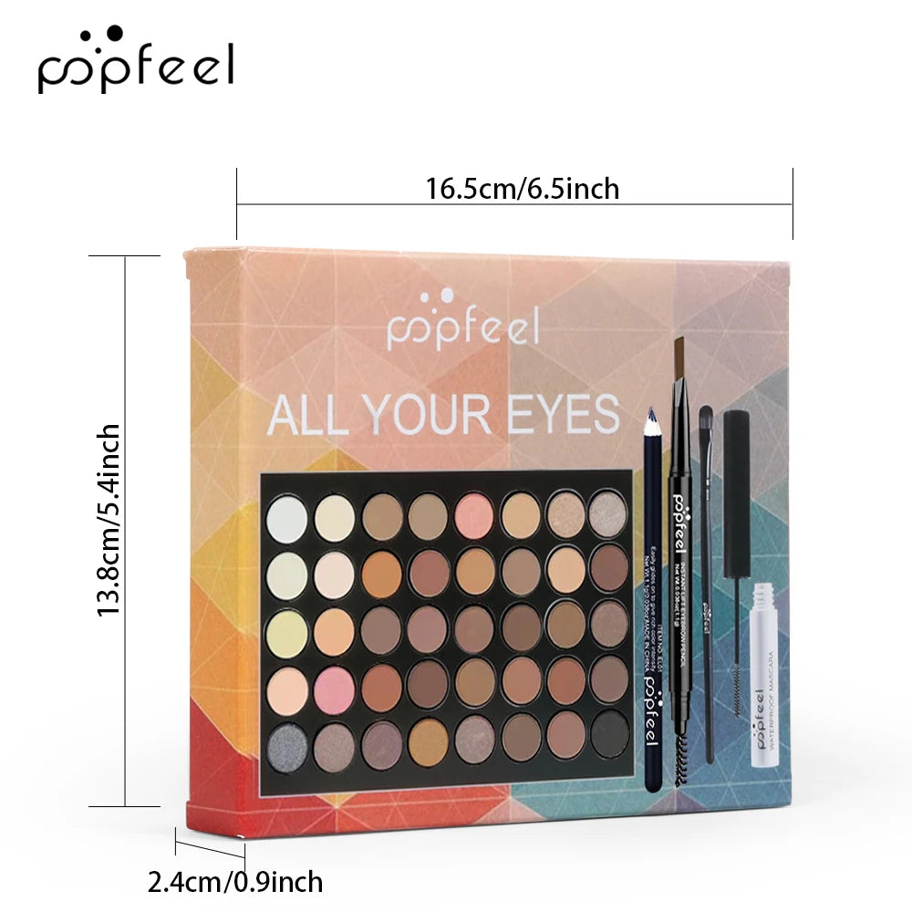 POPFEEL Coffret Maquillage Yeux, Palette Fards à Paupières, Eyeliner, Mascara, Crayon à Sourcils, Trousse à Outils Maquillage, Cadeaux Pour Femmes