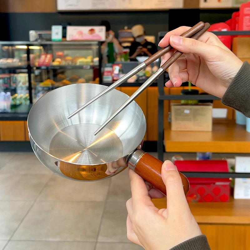 1 mini-casserole en acier inoxydable avec poignée en bois, compacte et multifonctionnelle pour chauffer le lait, frire les œufs, pour la maison et la cuisine