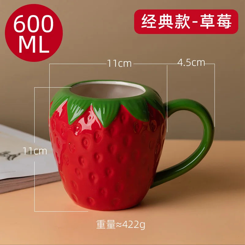 Dreidimensionale Frucht-Porzellan-Kaffeetasse Große Kapazität Apfel-Erdbeer-Tasse Zuhause Nachmittagstee Dessert Tee Tasse Paar Tasse
