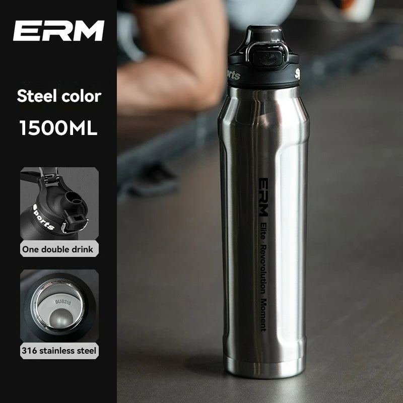 Bouteille d'eau isotherme chaude et froide en acier inoxydable, double paroi portable avec poignée, tasse de sport d'extérieur