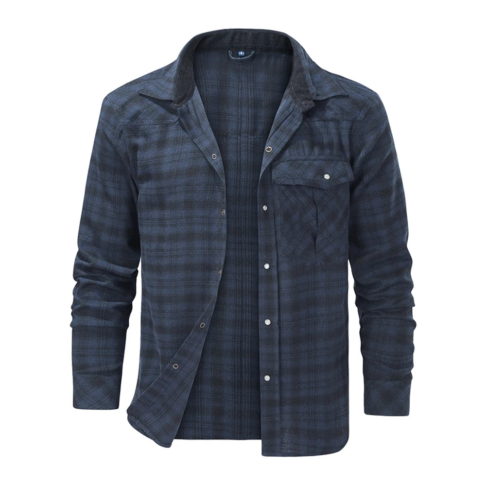 Herrenhemden Frühling Flanell Langarm Karo Kariert Gebürstet Casual Western Cowboy Perlknopfhemd Beliebte Kleidung US-Größe