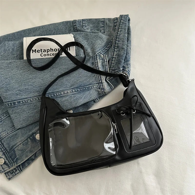 Sac bandoulière d'école pour femme, créateur japonais, sac à main, bourse Y2k Harajuku, sac à bandoulière pour femme, sac transparent coréen