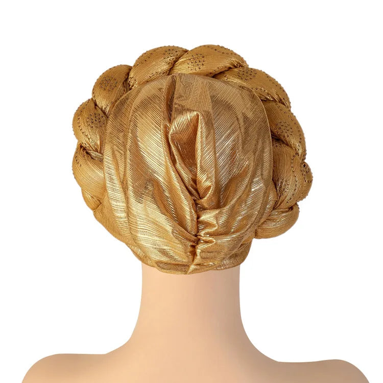 Bandeau africain tressé à diamants faits à la main Turban Femme Voiles de tête Pré-noués Foulard Bonnet Chapeau de mariage nigérian