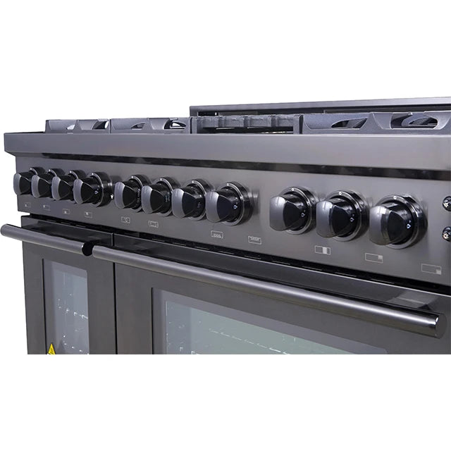 Gasherd 1200mm Breite 3-in-1 Standgerät mit Backofen 6 Kochfelder Gasherd + Gasgrill, Edelstahlofenklappe