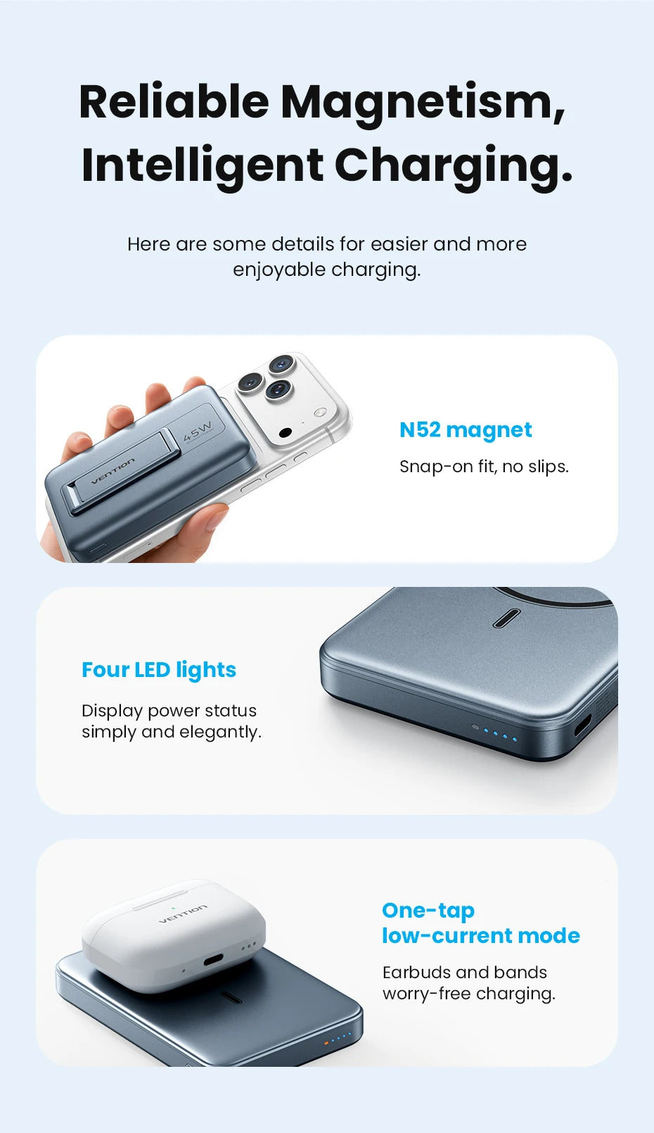 Vention 10000mAh 45W Powerbank für Qi2.2 25W MagSafe Magnetische Kabellose Batterie Tragbares Ladegerät für iPhone 17 16 Samsung S25 24