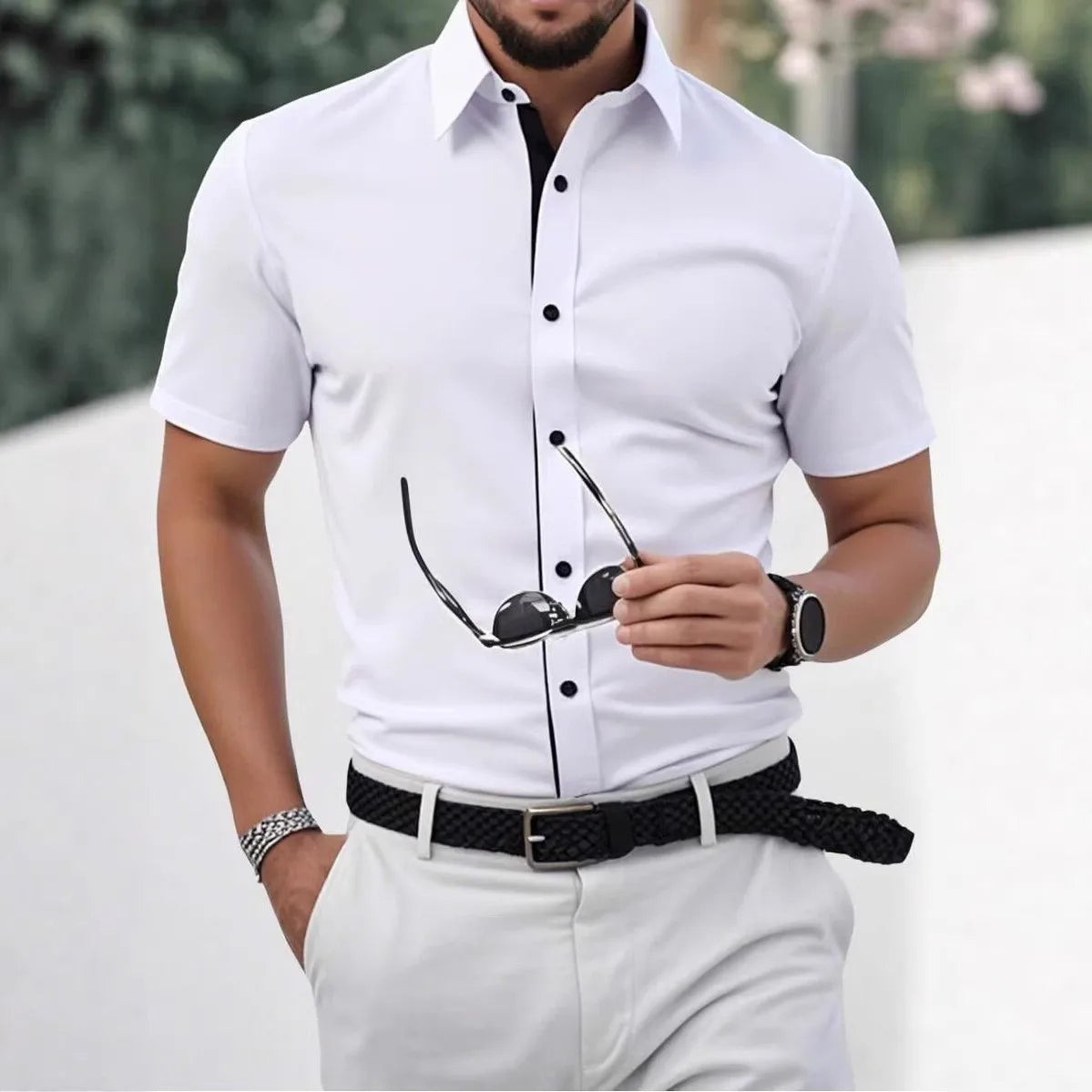 Frühling Sommer Neue Herrenkleidung Kurzarm 3D Digitaldruck Button-Down Hemd Herren Lässig Spell Color Shirt Tops