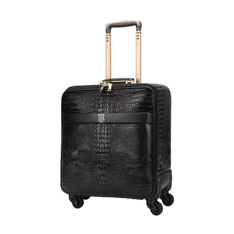 Valise de voyage de luxe en cuir véritable motif crocodile, à roulettes universelles, 16/20/24 pouces, pour hommes et femmes