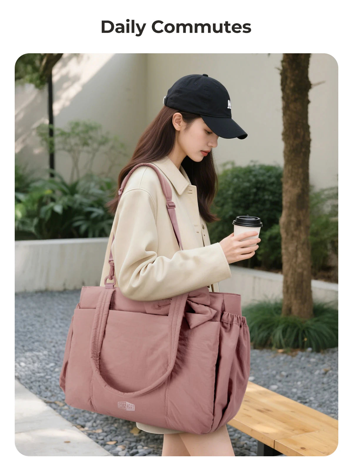 Grand sac fourre-tout grande capacité BAGSMART pour femmes, sac à main polyvalent pour les trajets quotidiens, sacoche bandoulière avec plusieurs poches, sac de sport