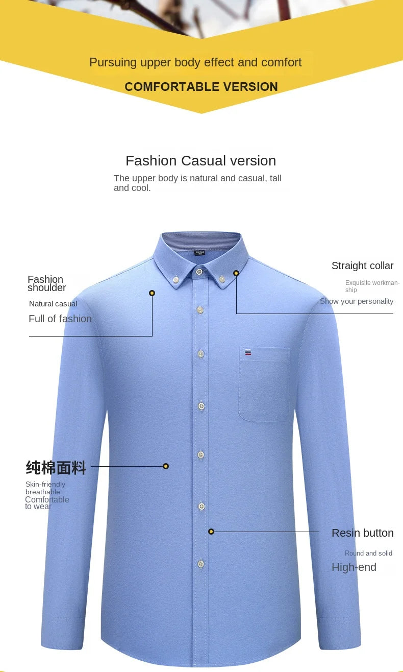 100-220 catties Plus Size Men's Shirt 100% Cotton Long Sleeve Business Casual All Oxford Spinning Plus Size Plaid Shirt