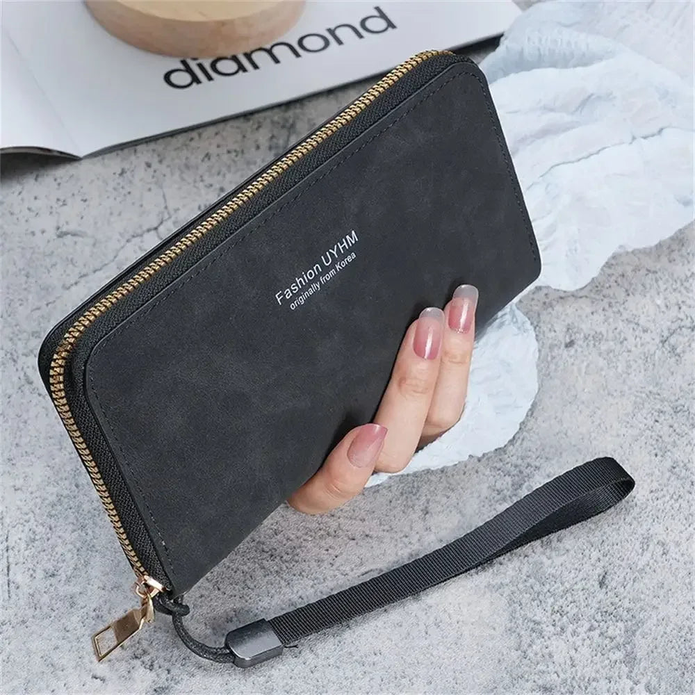 Forever Young Geldbörse Damen Lang PU Standard Geldbörsen 2024 Neu Retro Weiblich Glatt Reißverschluss Portemonnaie Damen Handtasche Kartenfächer