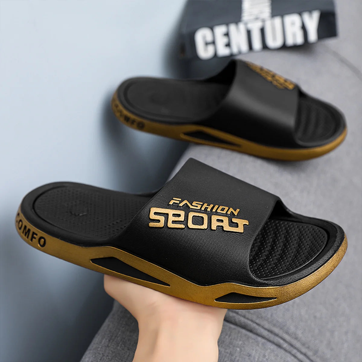 Fashion&Sports Herren Sommerslipper Rutschfeste PVC-Robuste Hausschuhe Outdoor-Strand-Flip-Flops für Herren Bequeme Hausschuhe