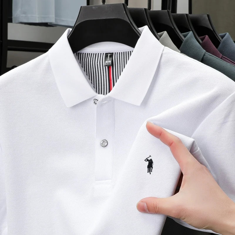 T-shirt polo d'affaires d'été décontracté ample brodé de marque de luxe haut de gamme en coton pur à 100 % pour homme à manches courtes respirant