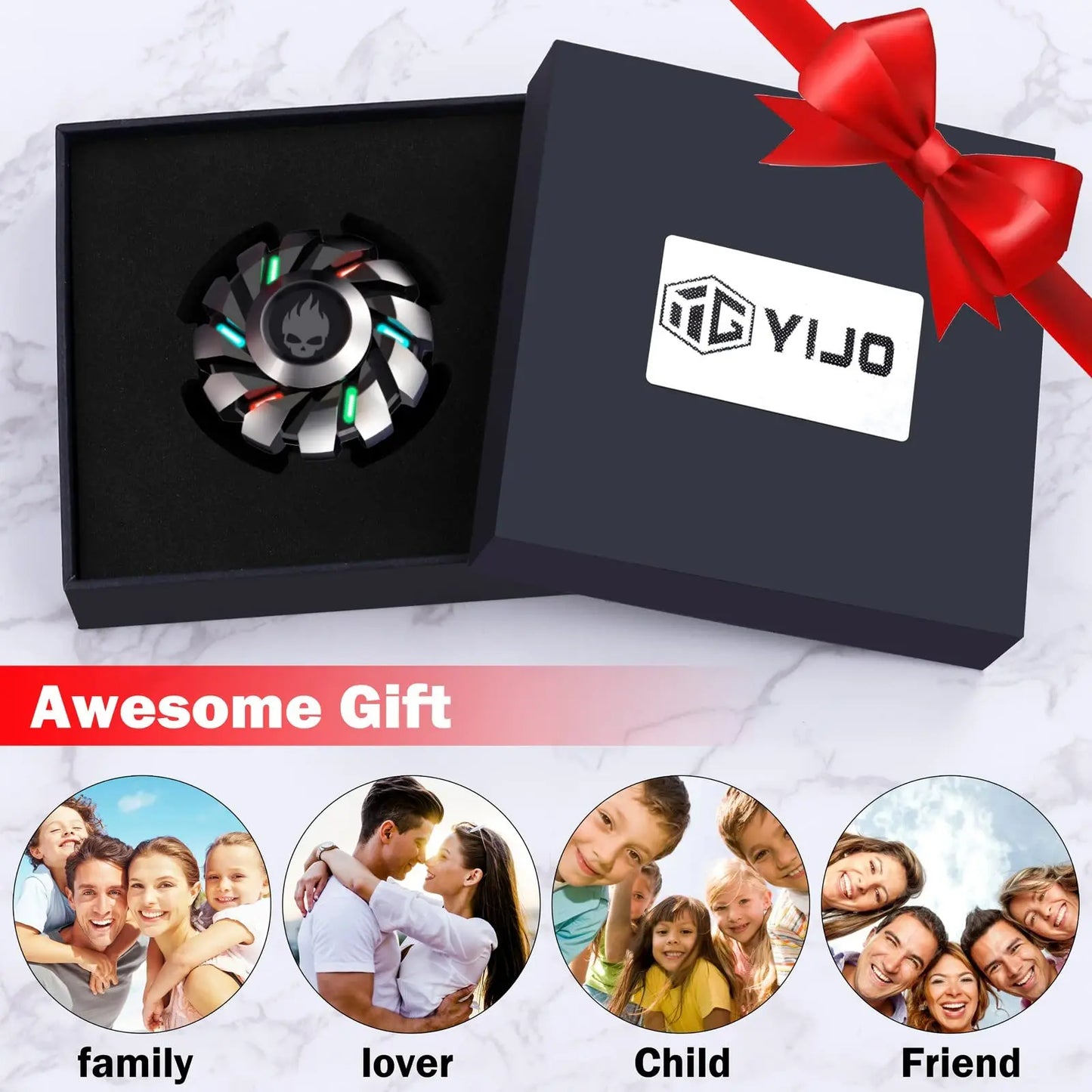 YIJOO Leuchtender Fingerspitzen-Kreisel EDC Sensorik-Spielzeug Metall Leiser Fidget Spinner Regenbogenlicht Fidget Toys