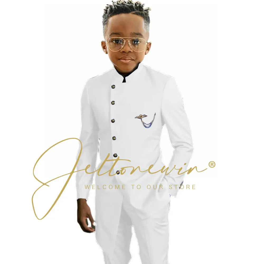 Königsblaues afrikanisches Design Jungen-Anzüge Set für Hochzeit Formeller Smoking Kinder Kostüm Klavieraufführung Maßgeschneiderte Kinder