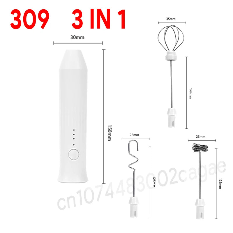 Mousseur à lait électrique rechargeable 3-en-1 Batteur à œufs Fouet à café Mélangeur MINI Mousseur à main Extracteur à 3 vitesses Mélangeur de boissons