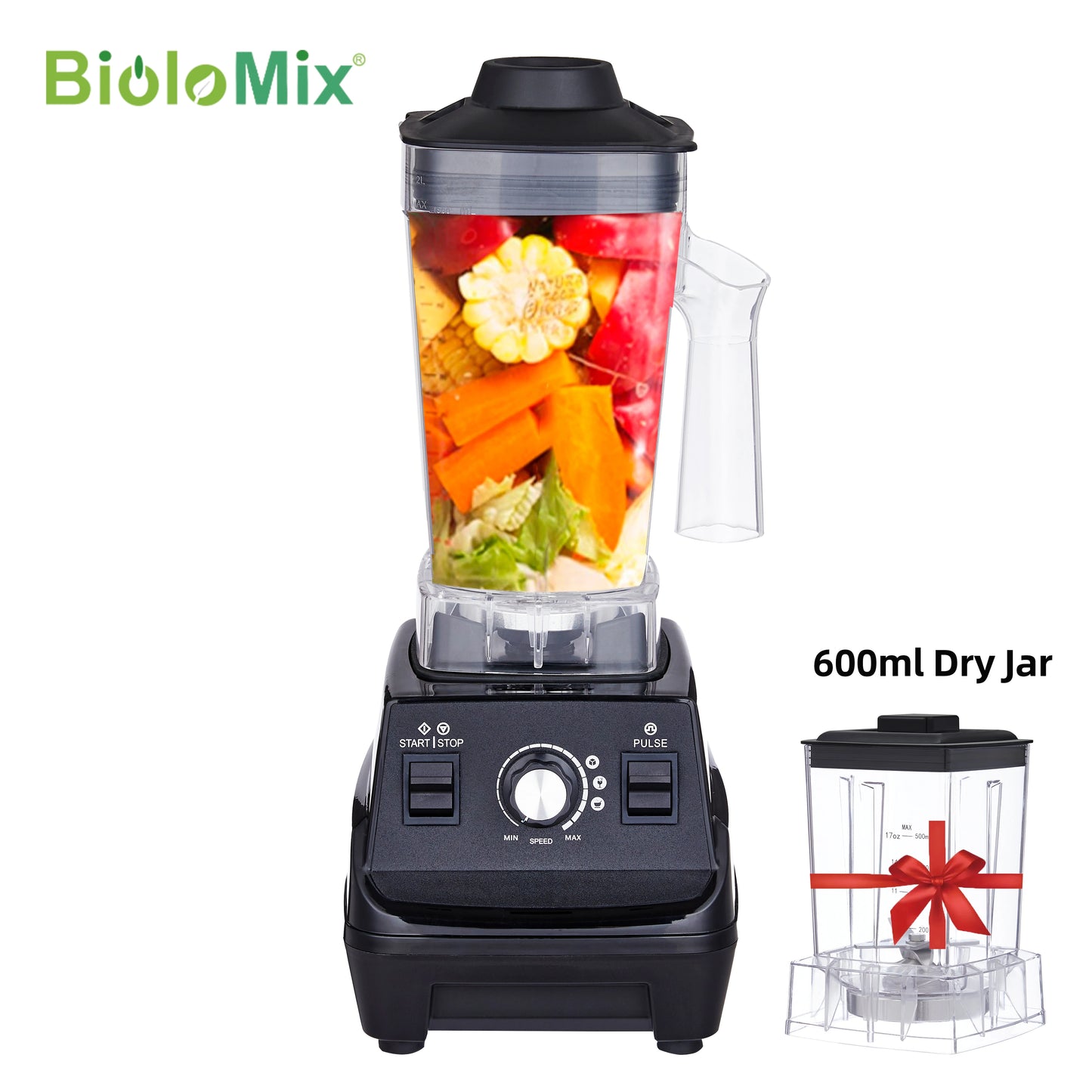 BioloMix Mini Pro 1800W Hochleistungs-Smoothie-Mixer BPA-frei 1,8L und 0,6L Doppelbehälter Hochleistungs-Küchenmixer Entsafter