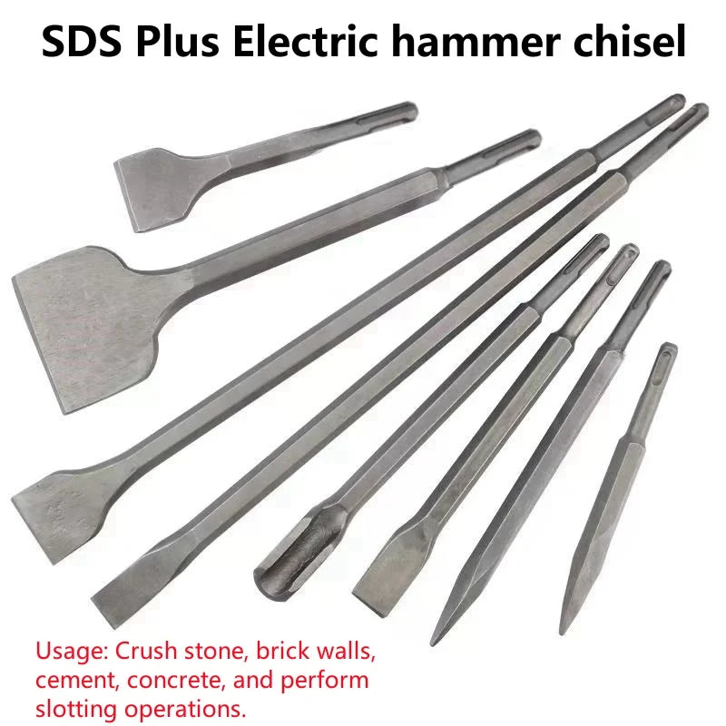 250mm Meißelsatz SDS Plus Schaft Elektrohammerbohrer Punkt Nut Flachmeißel Mauerwerkzeug für Beton Ziegelwand Stein