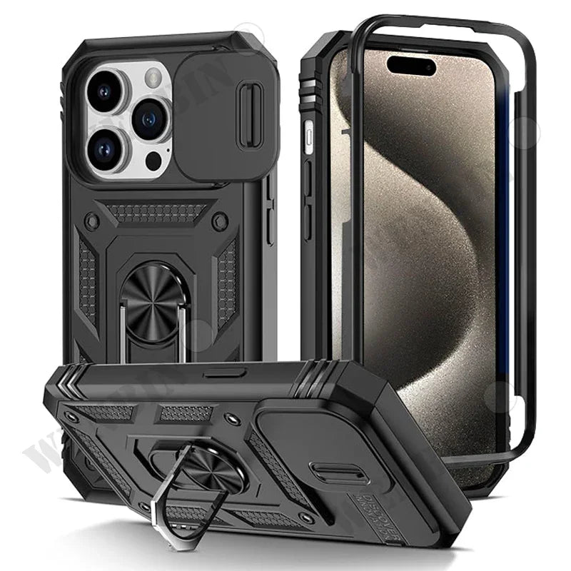 Étui robuste avec support rotatif à 360° pour iPhone 17, 16, 16e, 15, 14, 13, 12, 11 Pro Max Plus Mini, XS, XR, 8 Plus, 8, 7 SE
