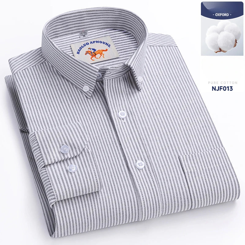 Chemises Oxford à manches longues en 100 % coton pour homme, grandes tailles 8XL, coupe ajustée, unies ou rayées, pour le bureau, couleur blanche, tenues professionnelles