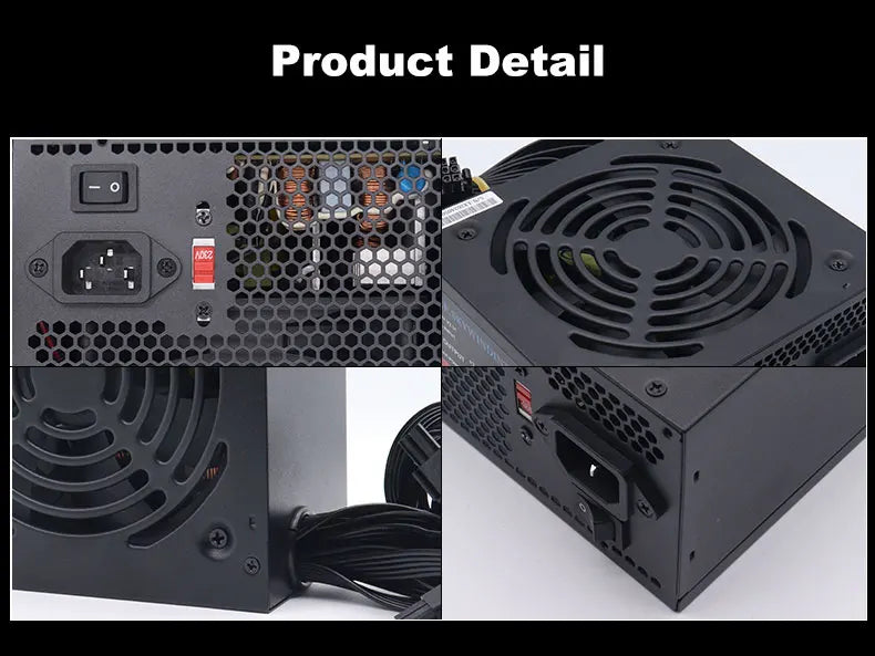 Unité d'alimentation PC 700W Noir Gaming Silencieux Ventilateur 120mm ATX 24 broches 12V pour ordinateur de bureau BTC