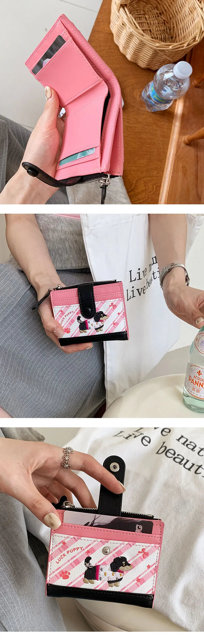 Lässiger koreanischer Stick-Stil Dackel Niedlicher kleiner Geldbeutel Cartoon-Kartenhalter mit mehreren Fächern kurze Clutch Münztasche