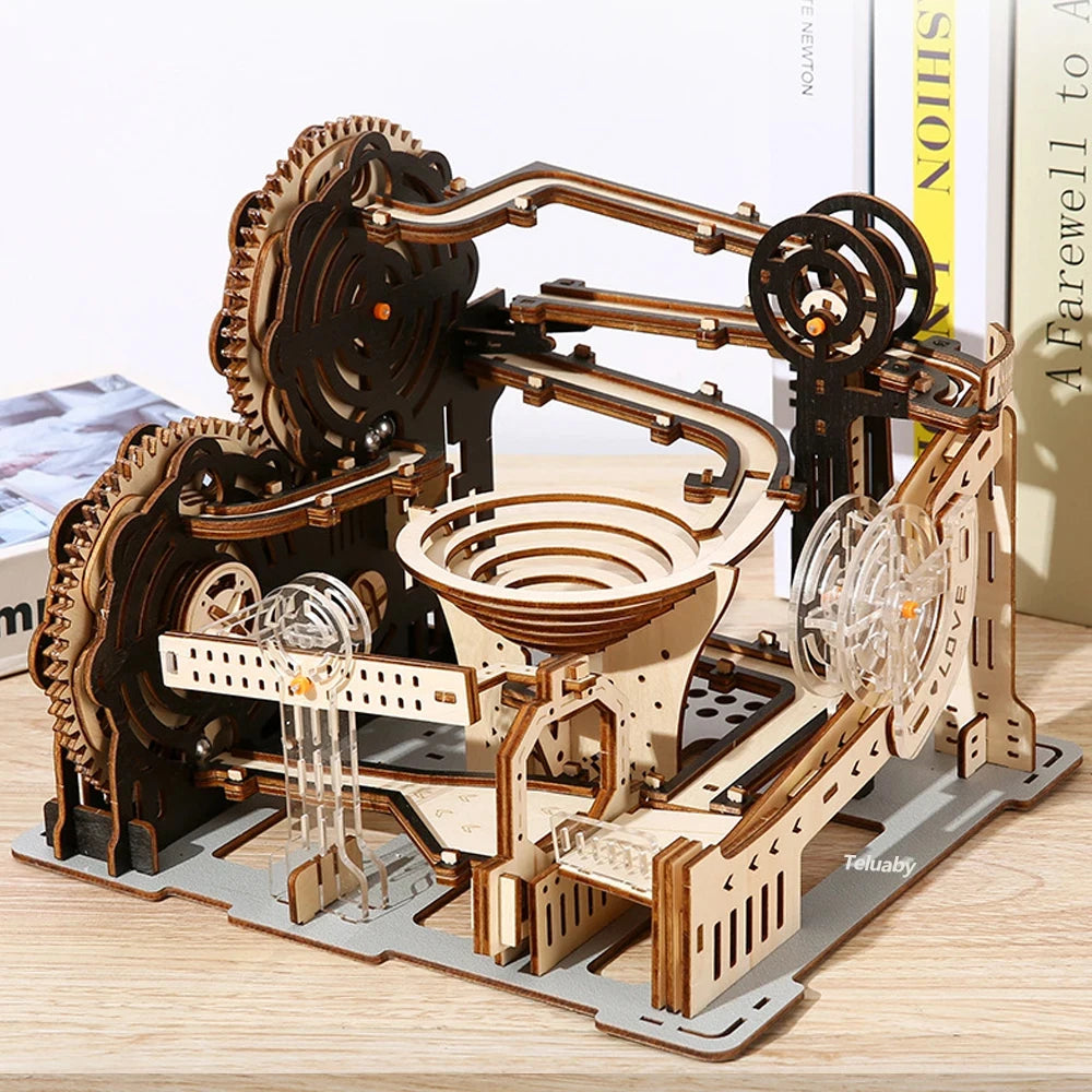 3D Holzpuzzle Murmelbahn Set DIY Aufbau Baukasten STEAM-Engine Lernspielzeug für Erwachsene Kinder Geburtstagsgeschenke
