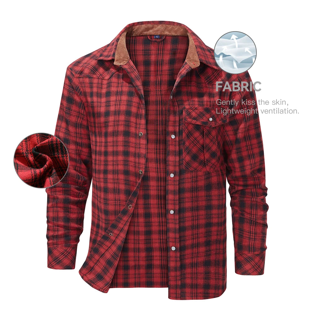 Herrenhemden Frühling Flanell Langarm Karo Kariert Gebürstet Casual Western Cowboy Perlknopfhemd Beliebte Kleidung US-Größe