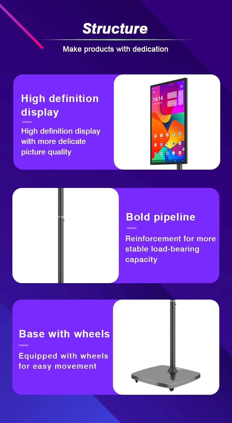 Téléviseur intelligent portable 27" – Moniteur publicitaire Android 10 rotatif avec batterie (support mobile, écran tactile Full HD)