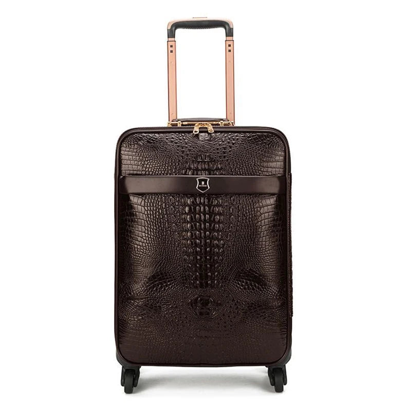 Valise de voyage de luxe en cuir véritable motif crocodile, à roulettes universelles, 16/20/24 pouces, pour hommes et femmes