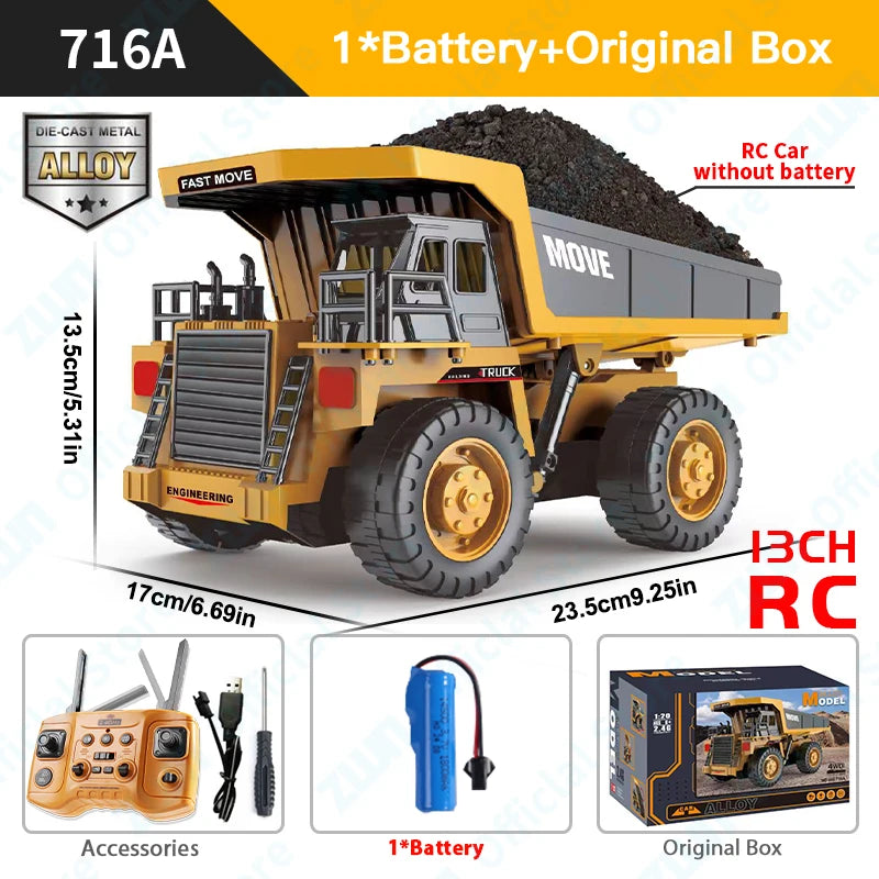 ZWN 1/16 1/20 Ferngesteuerter Bagger Kipper RC Modellauto Spielzeug Professionelles Legierungs-Simulations-Baufahrzeug für Kinder
