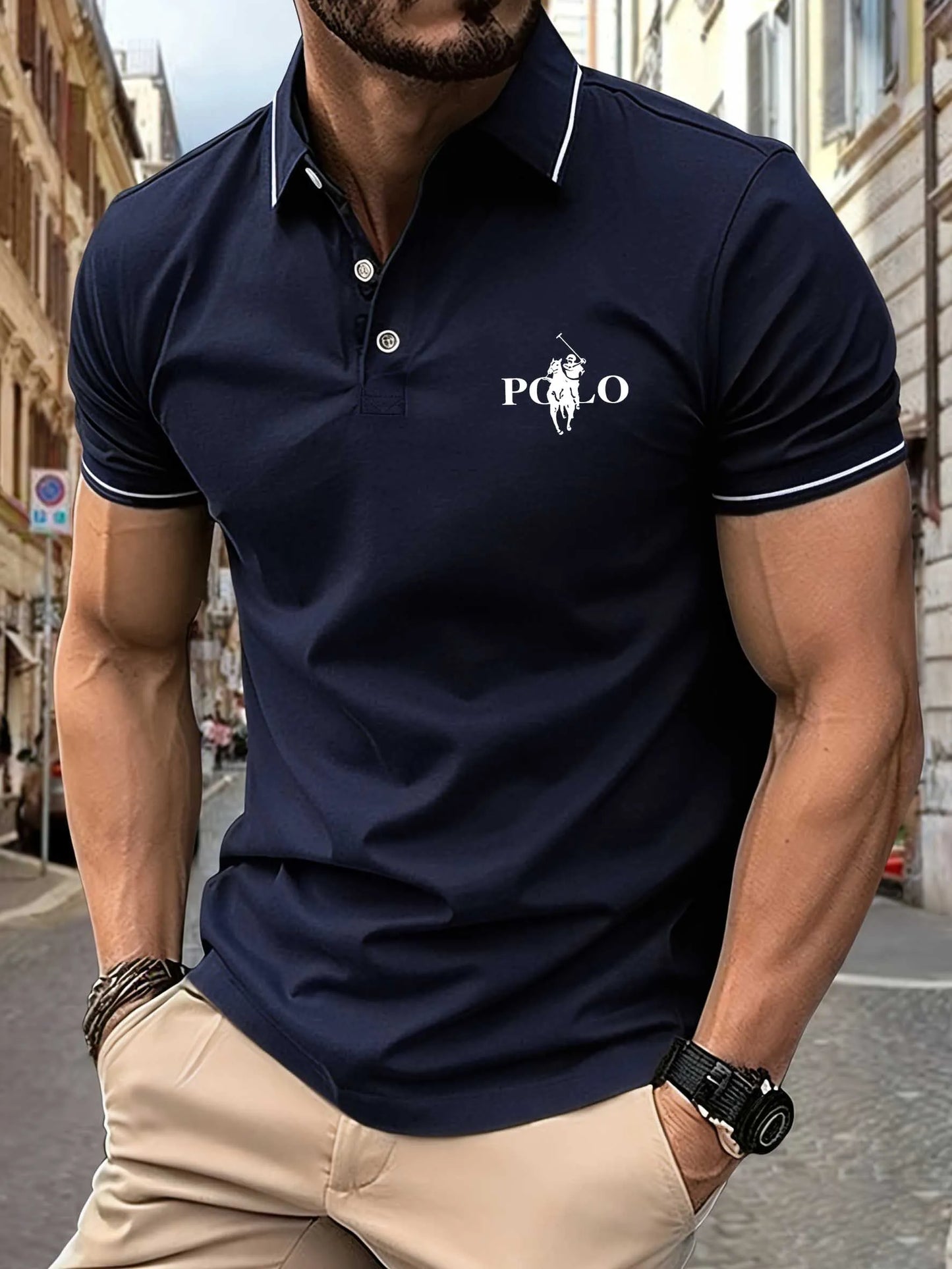 T-shirt de sport décontracté pour homme – T-shirt de course pour la gym – T-shirt polo élastique à manches courtes avec revers – Haut ajusté pour homme