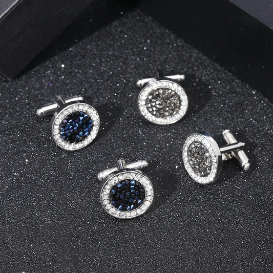 Modern Mens Cufflinks Pave Round Crystal Cuff Links Black Blue Rhinestone Color Dust Formal Button Ornaments