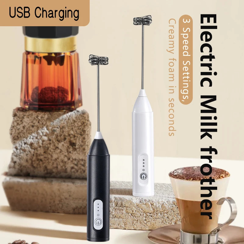 CHAUD Mousseur à lait électrique + Fouet à œufs Recharge sans fil Type-C 3 vitesses Mini batteur à main Mousseur à café Outils de cuisine