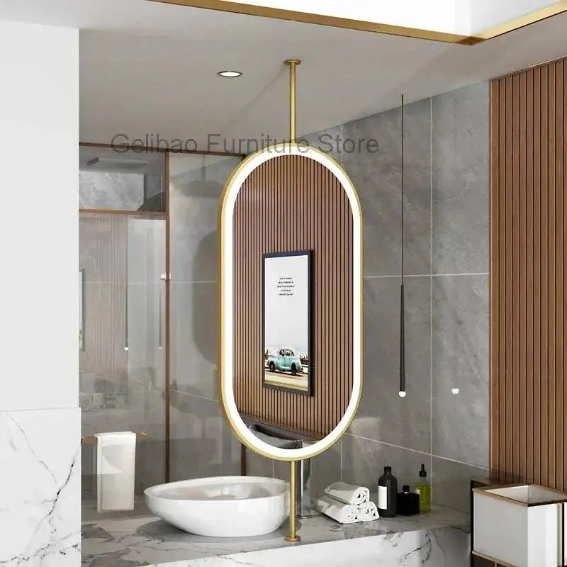 Miroir ovale de salle de bain en métal doré, miroir mural créatif avec LED, miroirs décoratifs, accessoires de décoration intérieure