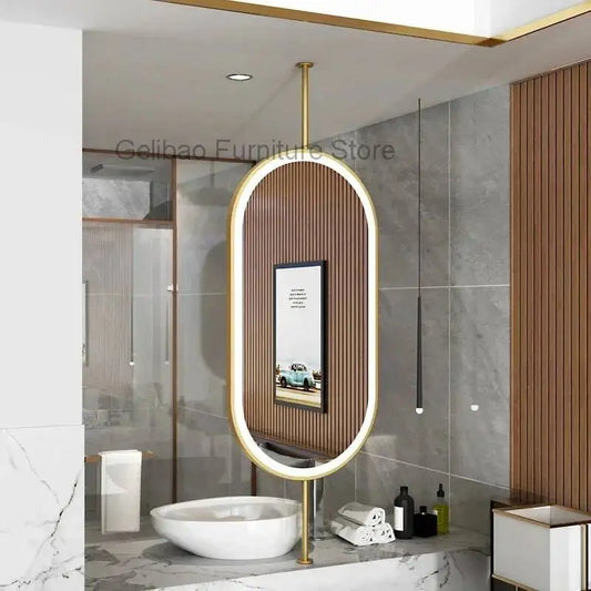 Design Gold Spiegelschrank Badezimmer Metallrahmen Wandspiegel Oval Kreativer LED Espejos Decorativos Wohnaccessoires