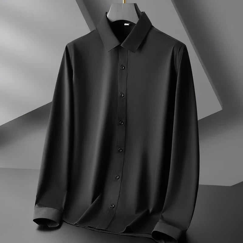 New Men's Business Casual Long Sleeved Solid Color Shirt Wrinkle Resistant Wrinkle Free Comfortable All Season Versatile Top