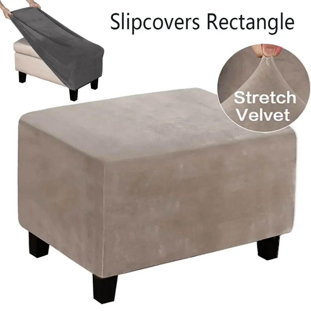 1 Housse de Tabouret Bas Rectangulaire en Velours Élastique, Épaisse et Ultra Douce, Antidérapante et Lavable, Protection de Meuble
