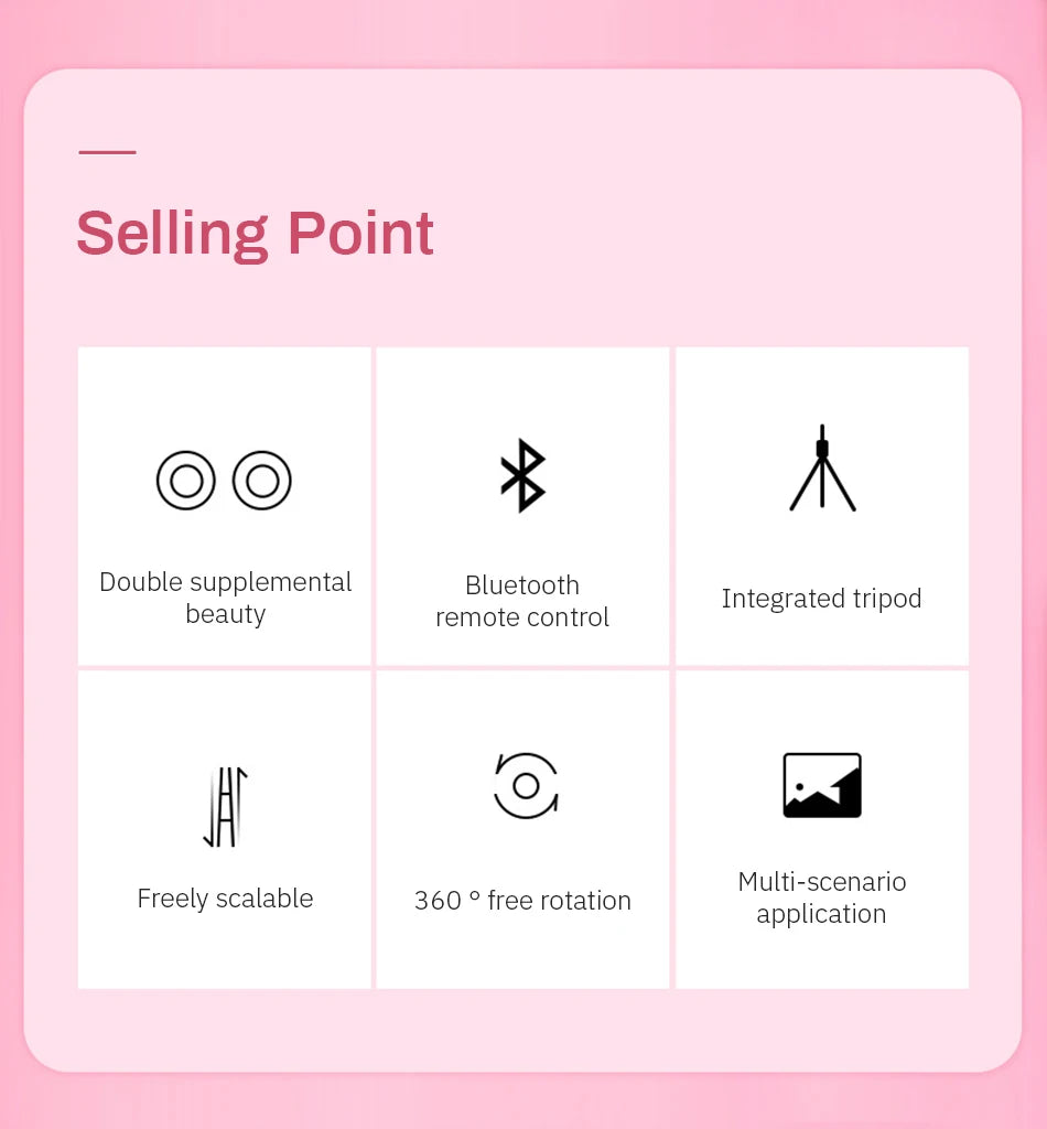 4in1 Wireless Bluetooth Compatible Selfie Stick LED Ring light Extendable Handheld Monopod Live Tripod for iPhone X 8 Android