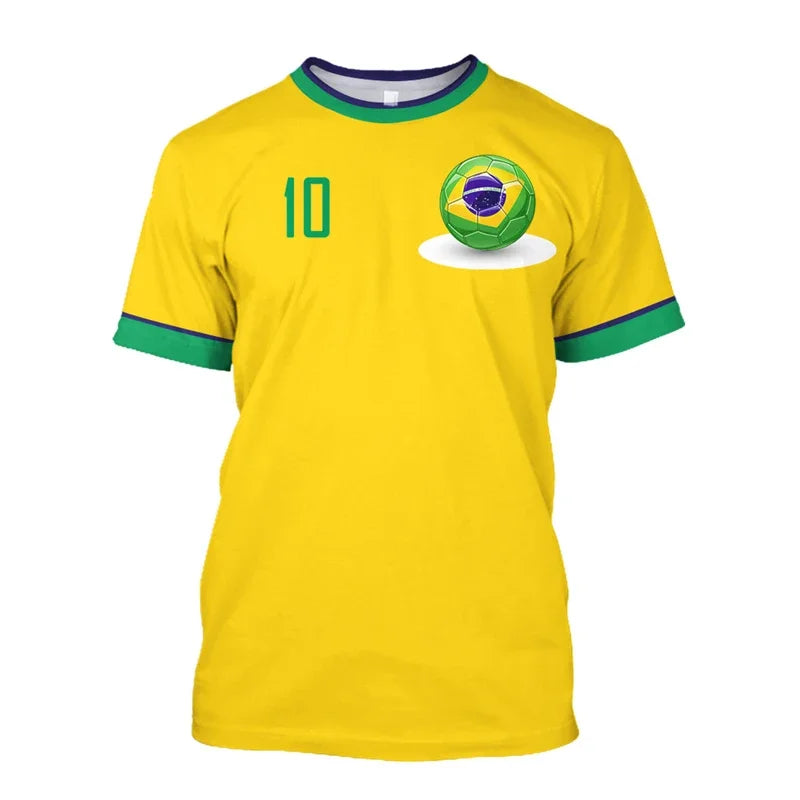 T-shirts de football simples du Brésil, mode estivale, manches courtes, T-shirts imprimés 3D du drapeau brésilien, hauts de sport décontractés, vêtements pour hommes