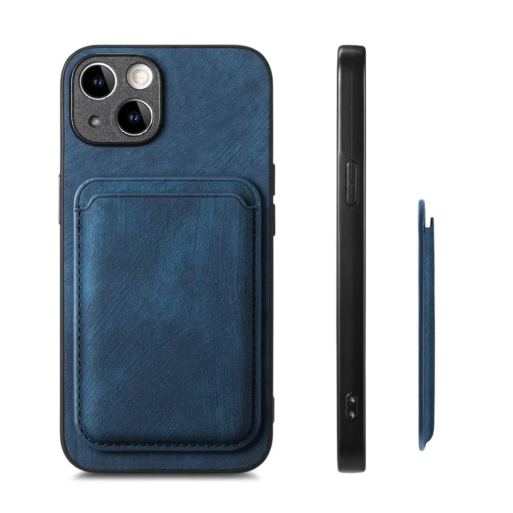 Vintage-Lederhülle mit abnehmbarem magnetischem Kartenhalter für iPhone 17 Air 16e 16 Pro Max 15 14 Plus 13 12 11