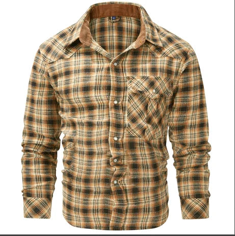 Herrenhemden Frühling Flanell Langarm Karo Kariert Gebürstet Casual Western Cowboy Perlknopfhemd Beliebte Kleidung US-Größe