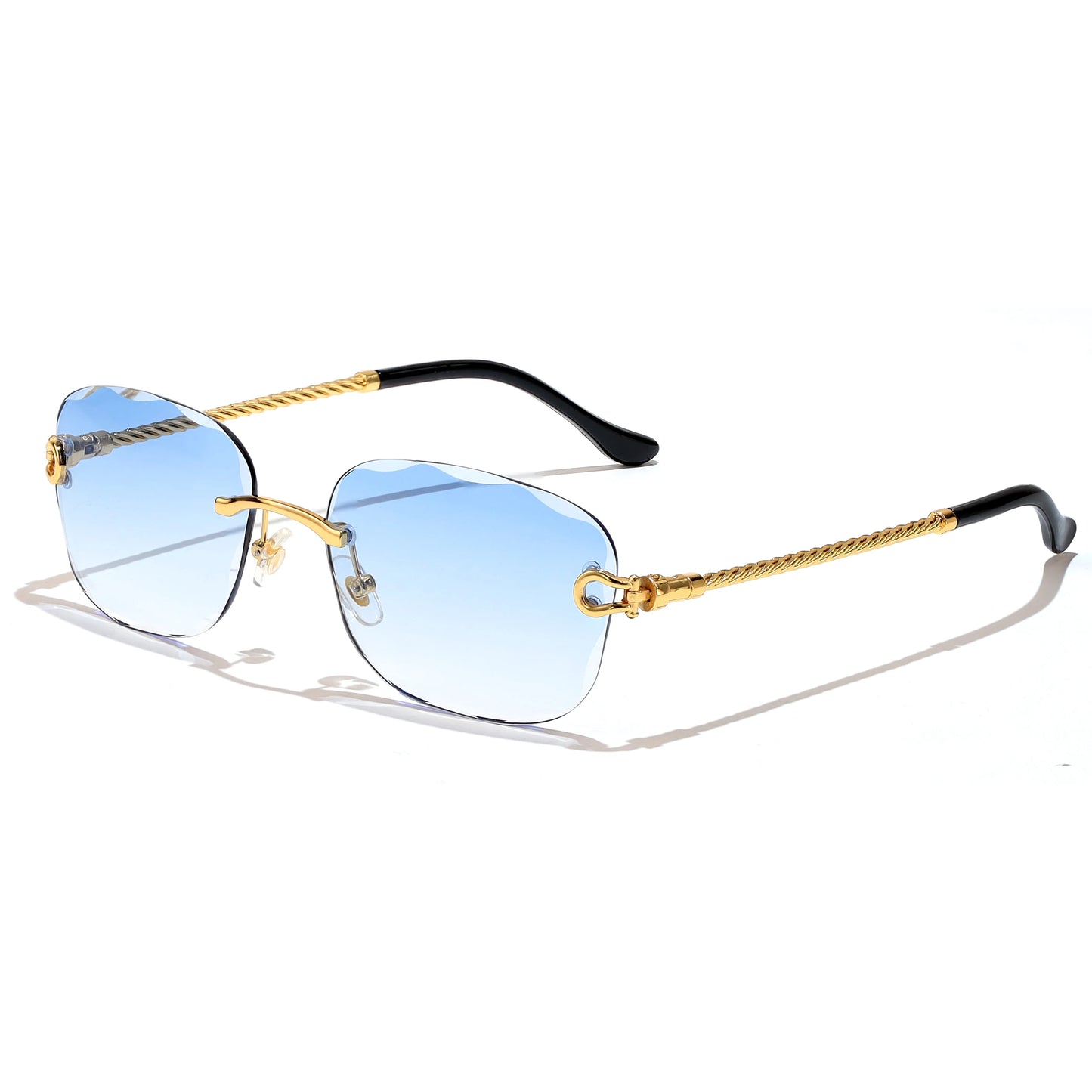 HBK Rahmenlose Metall Sonnenbrille Herren Wellenform geschnitten Sonnenbrille für Damen Reise Shopping Brille UV400 Sommer Stil