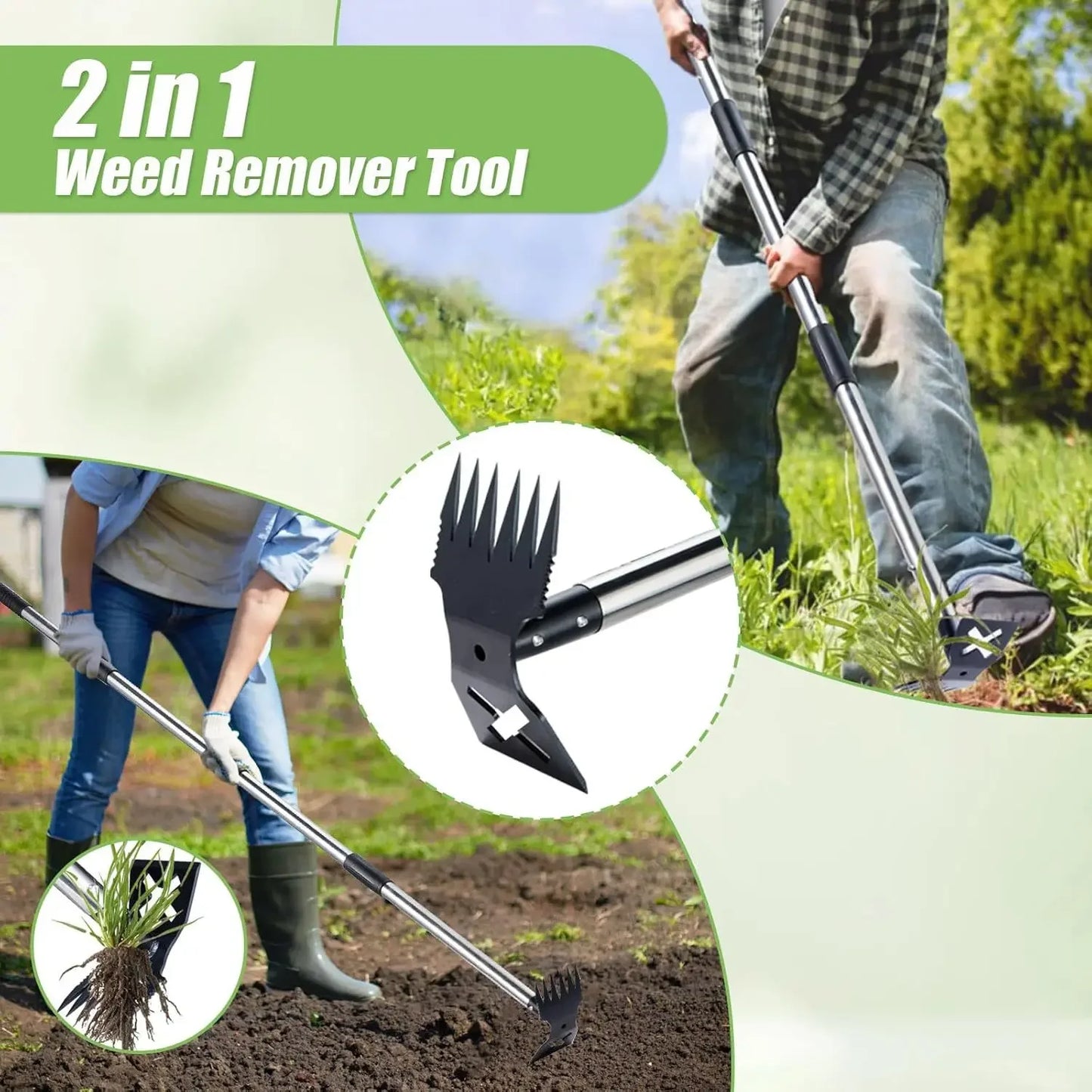 Bêche double usage tout acier avec manche réglable, râteau de jardin portatif domestique, pelle de désherbage, petite houe multifonctionnelle