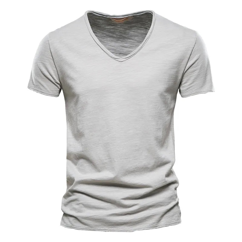 AIOPESON 5 PCS SET 100% COTTON V-neck T-shirts Men Casual Slim Fit Solid Color Summer T Shirt for Men Brand New Quality