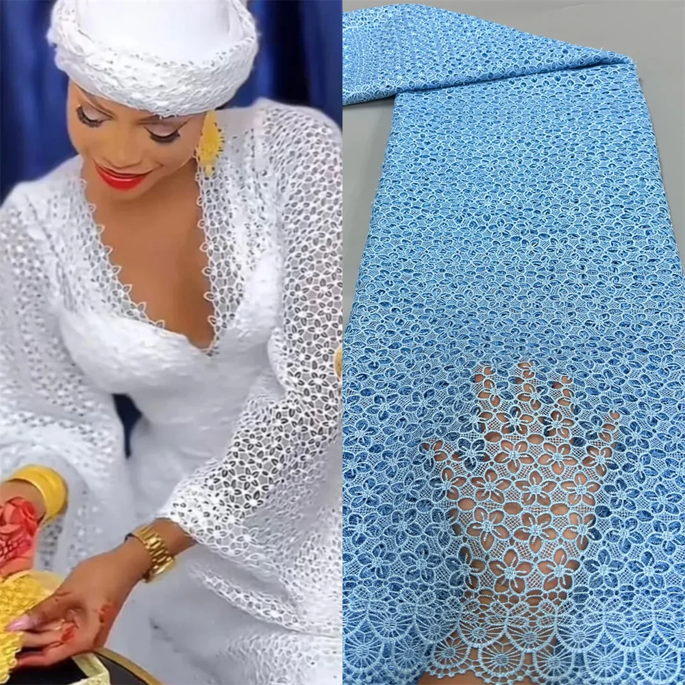 Tissu en soie de lait africain avec dentelle soluble dans l'eau 2025, tissu de dentelle nigériane en soie de lait de haute qualité pour robe de mariée
