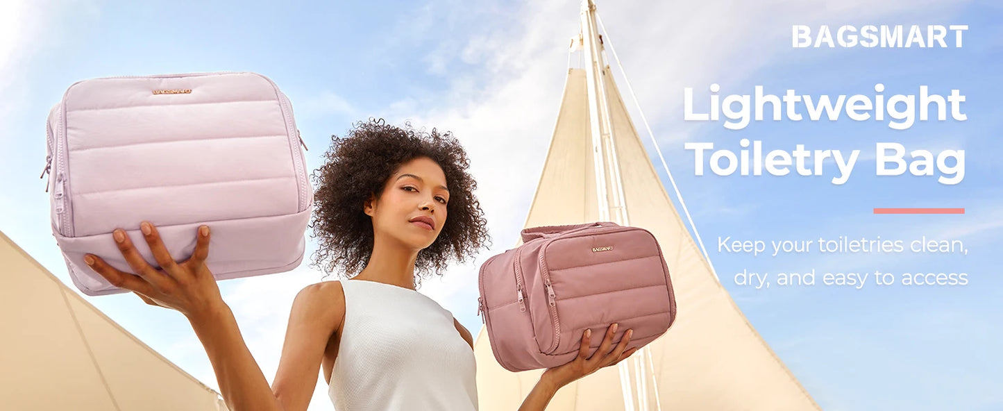 BAGSMART Kulturbeutel mit großer Kapazität, Make-up-Tasche mit Öffnung, tragbare Kosmetiktasche mit Griff für Accessoires und Toilettenartikel