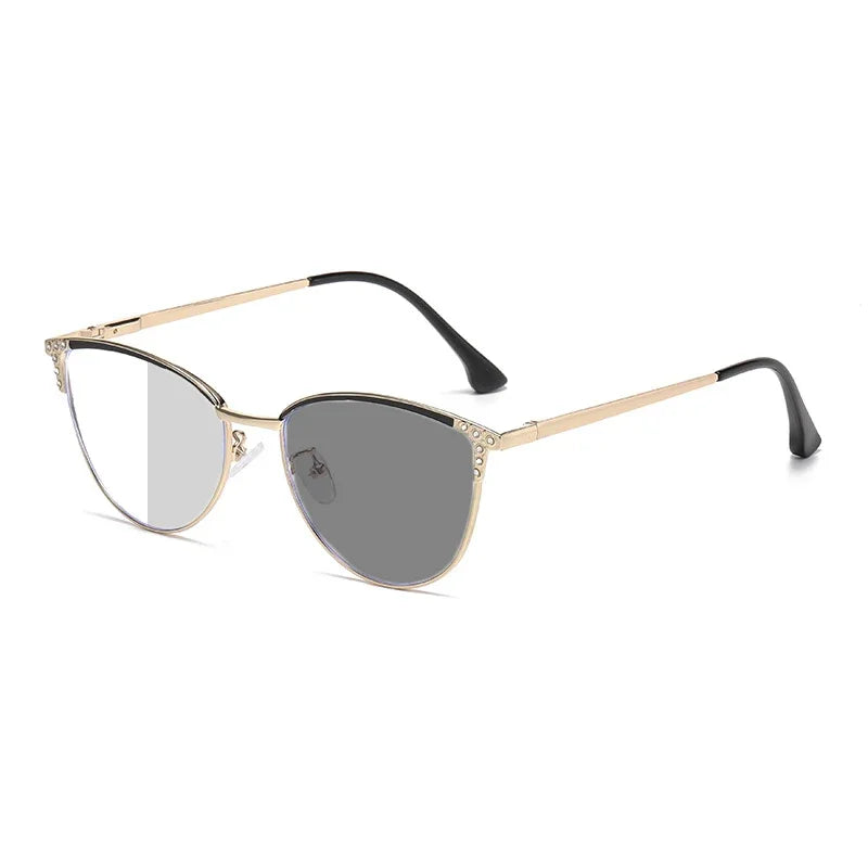 Retro Large Frame Photochromic Myopia Glasses Men's and Women's Anti-Blue Light Fashion Cat Eye Glasses Minus Diopter Eyeglasses